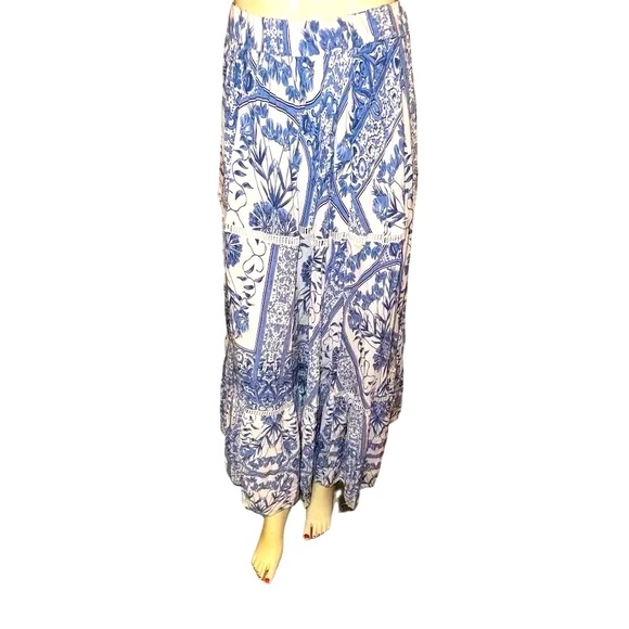 Jaase Women's XS Blue Floral Maxi Skirt Flowy Drawstring Festival - Picture 1 of 9